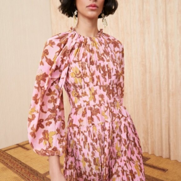 SOLD NWOT ULLA JOHNSON Sefia Silk Mini Dress in Hibiscus S $695 - Picture 3 of 13